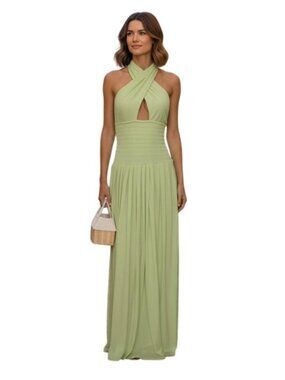 OW Collection x REVOLVE Rhea Maxi Dress Pear Green NWT - Size S